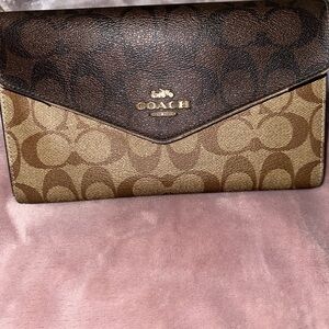 Coach Dark Brown and Tan Signature Wallet
